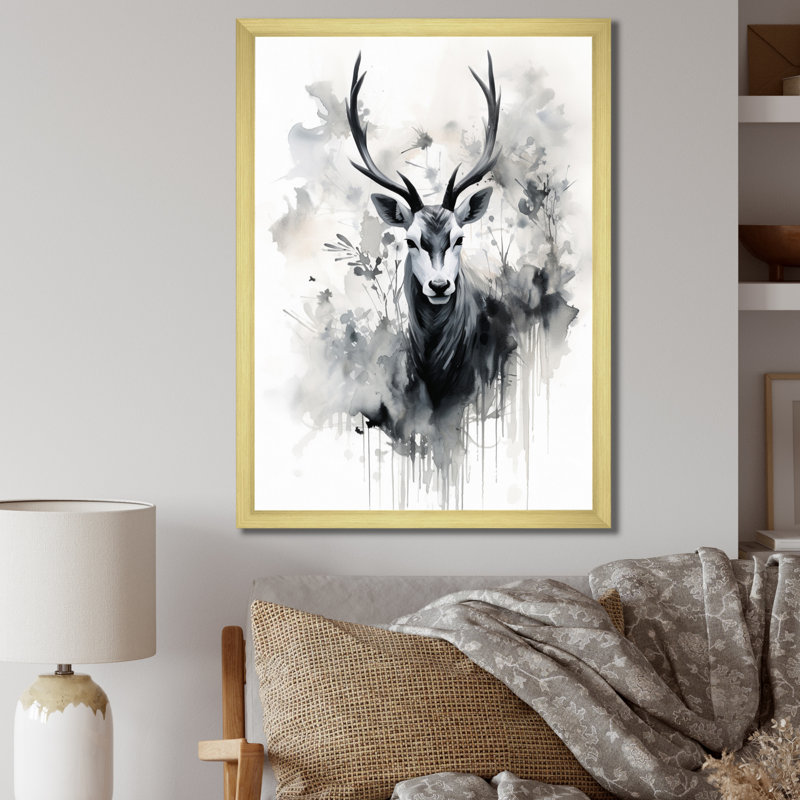 «Ayanti Asian Art Antelope Sumi II», reproduction sur toile, H 44 po x l 34 po x P 1,5 po, Cadre photo doré simple