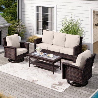 Nadilee Premium All-Weather Wicker - Person Patio Conversation Sets with Cushions