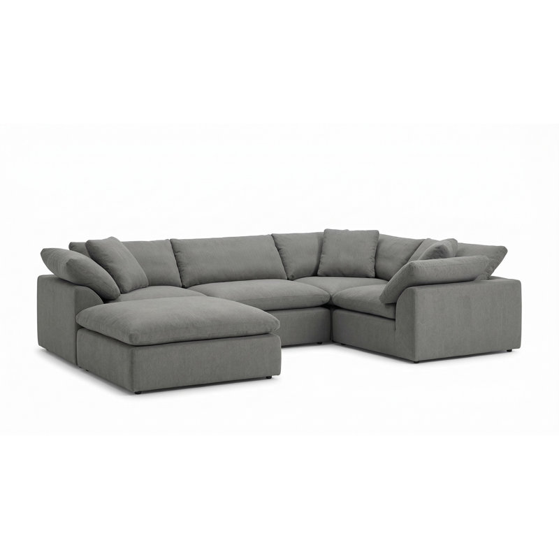   Cloud-Inspired 132" 5 Piece Oversized Deep Lounge Slipcovered Modular Corner Sectional with Reversible Chaise Ottoman | Performance Fabric Washable Water-Resistant Stain-Proof | Deep-Seating Down-Filled Couch | Plush Cushions, Modern Design