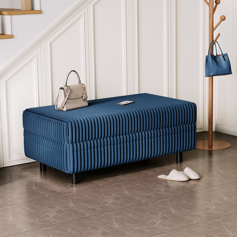 Repose-pieds avec rangement 40,55 po Sherry, Velours côtelé bleu marine Soren