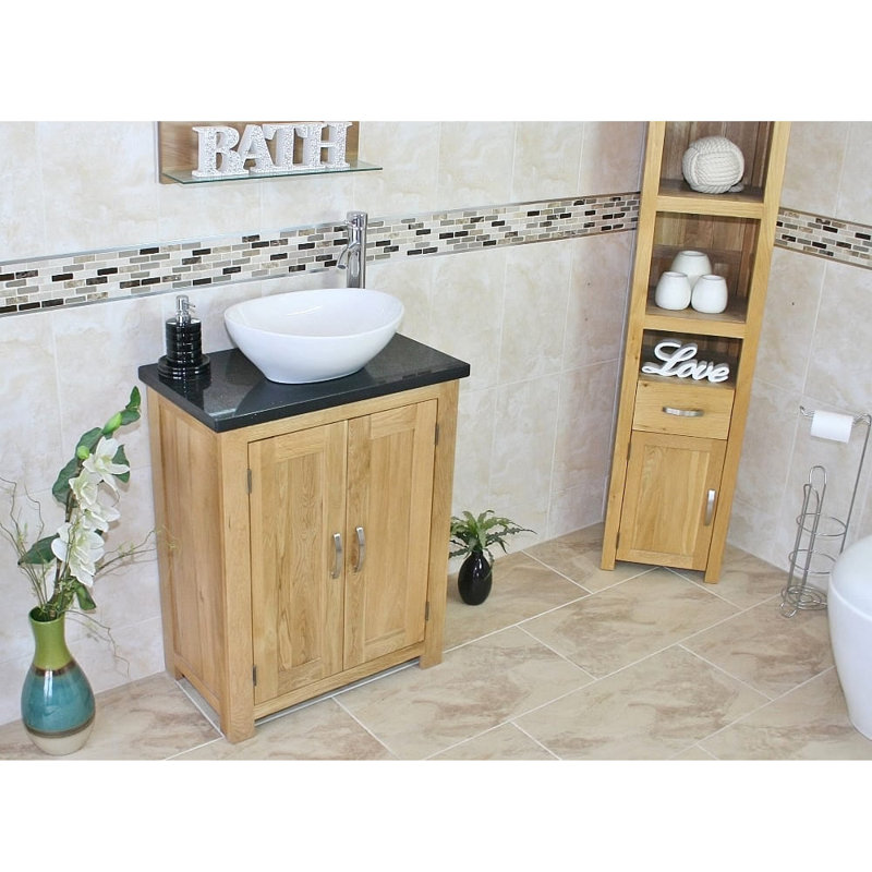 Cournoyer 650 mm Freestanding Single Vanity with Vessel Ceramic Basin, Black Quartz