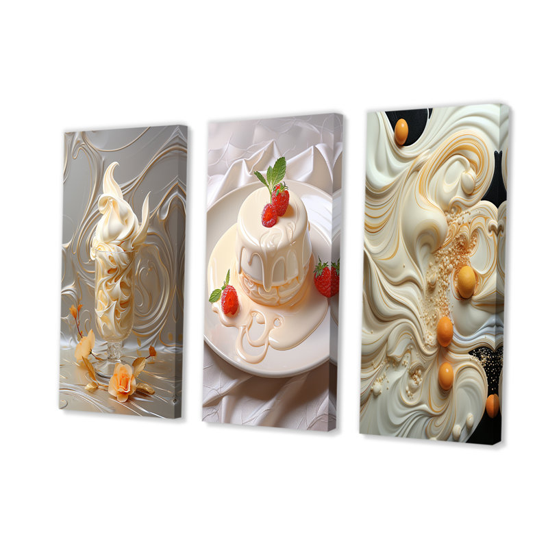Panna Cotta Creamy Desert - Ensemble de 4 toiles d'art sur toile, Toile tendue, H 28 po x l 36 po