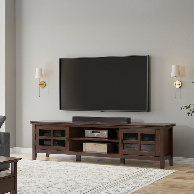Artisan 72"W Solid Wood Transitional Low Profile TV Stand for TVs up to 80" with 2 Cabinets and Adjustable Shelf