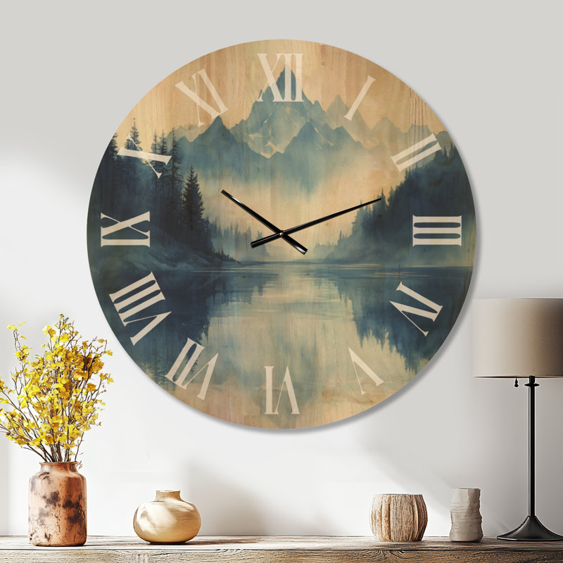 Impression surdimensionnée d'horloge murale en bois pittoresque - brume Mountain River, Oversized