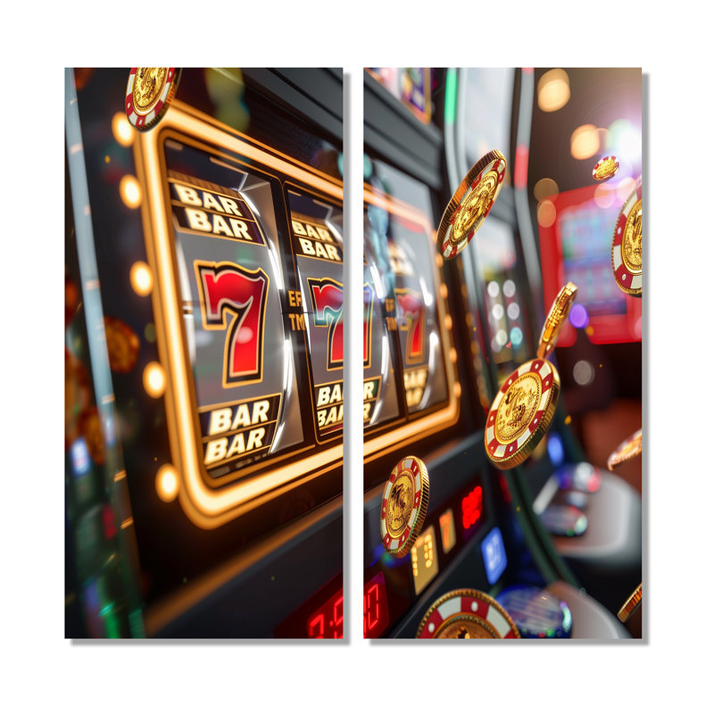Machine à sous Jackpot Winner III - Art mural doré 2 pièces, 20" H x 24" W, Wrapped Canvas, Does Not Apply