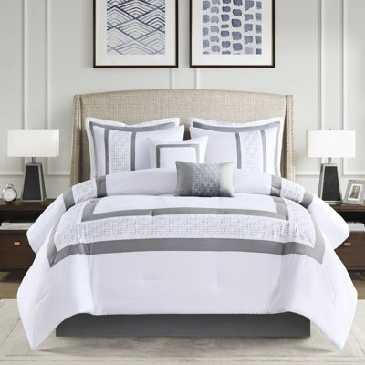 Ensemble d'édredon brodé très grand 8 pièces - style sophistiqué, 8 coussins décoratifs transitionnels