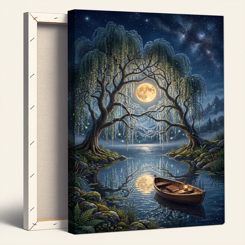 Art mural sur toile Gallery Wrap pour le salon, la chambre à coucher, le bureau ou le vestibule - décoration murale décorative avec rivière au clair de lune