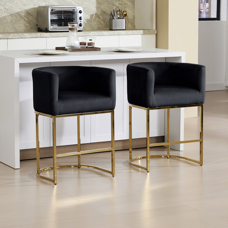 25.5'' Upholstered Counter Height Bar Stool with Barrel Backs Set of 4, 4, Black