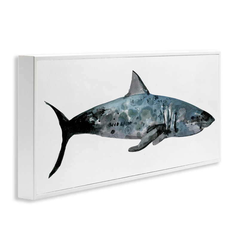 Watercolor Textured Shark Giclee Art by Stellar Design Studio, 13" H x 30" W, Coastal White Framed Giclee