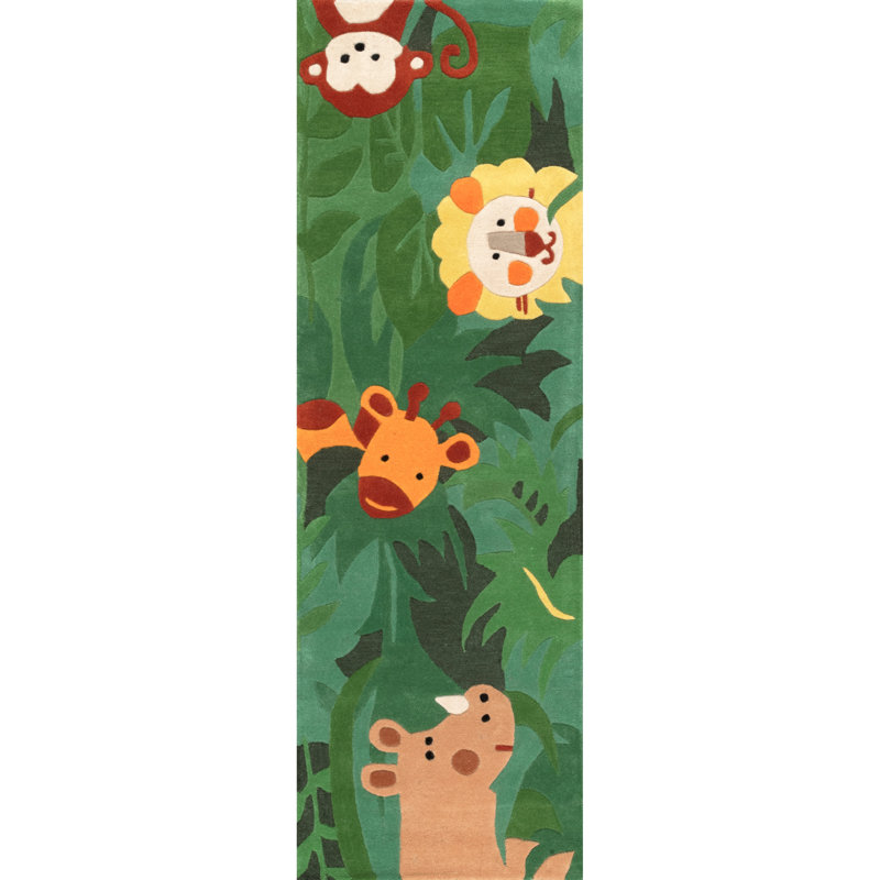 Tapis vert en laine Cradle Safari Friends, Tapis de couloir 2 pi 6 po x 6 pi