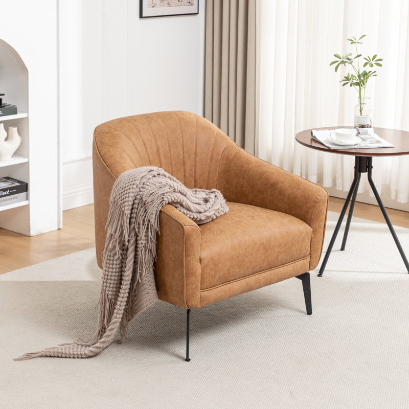 Fauteuil demi-tonneau en simili cuir Ammon, Similicuir brun