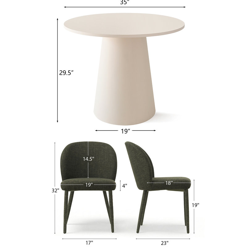 5-Piece Dining Table Set For 4,Round Pedestal Table With Upholstered Dining Chairs, Green