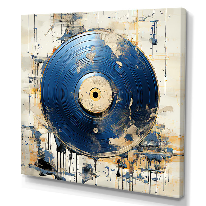 Disque vinyle blanc et bleu Melody, H 30 po x l 30 po x P 1,5 po, Toile tendue