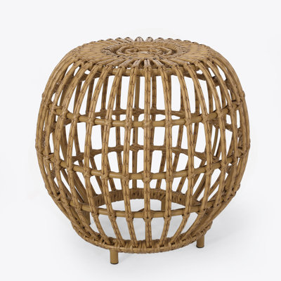 Side Table-Bohemian Faux Rattan Weave Accent Table For Indoor Outdoor Use, Handcrafted Round Side Table For Living Room, Patio, Garden,Light Brown Color