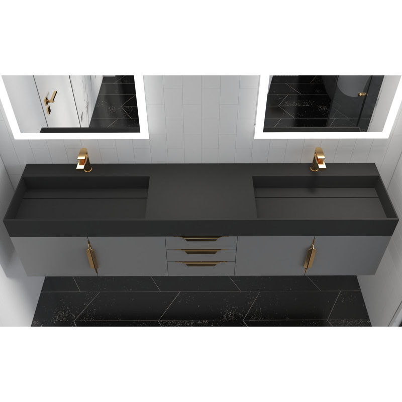 Meuble-lavabo double 84 po avec plateau Amazon, Noir, Gris, Or