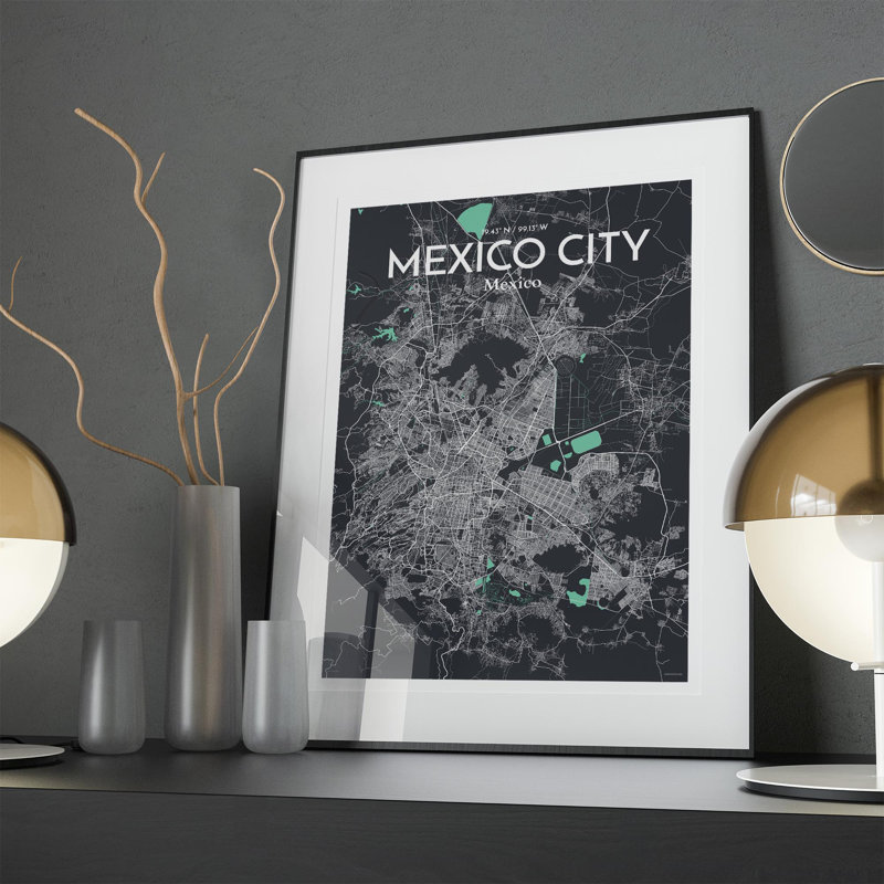 «Mexico City Map», impression, H 27,6 po x l 19,7 po, Vert / gris