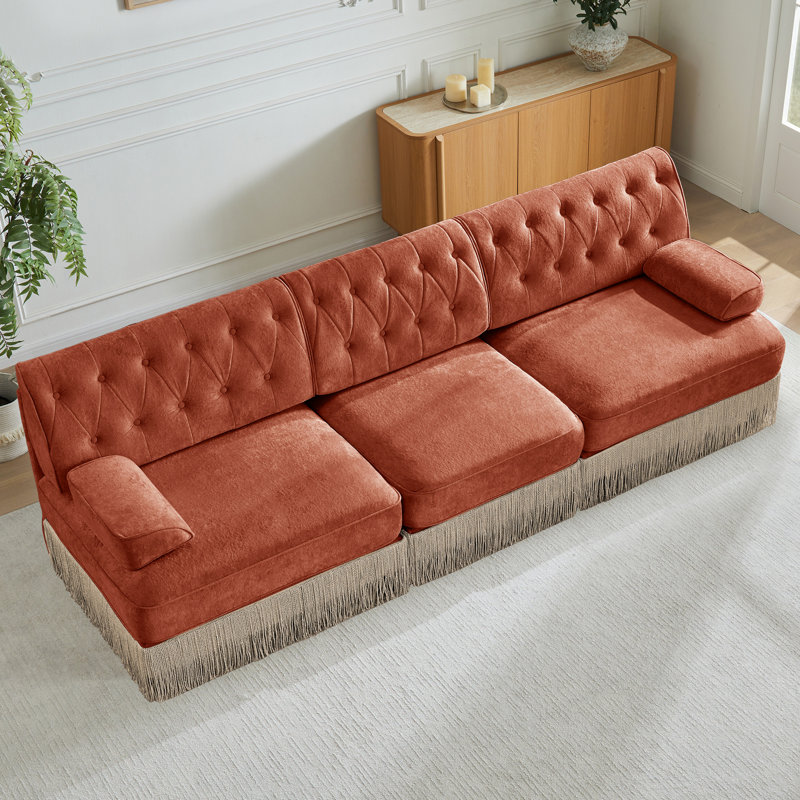 Velours rouge à 3 places avec jupe à pampille et base en bois pour les aires de repos modulaire ergonomique