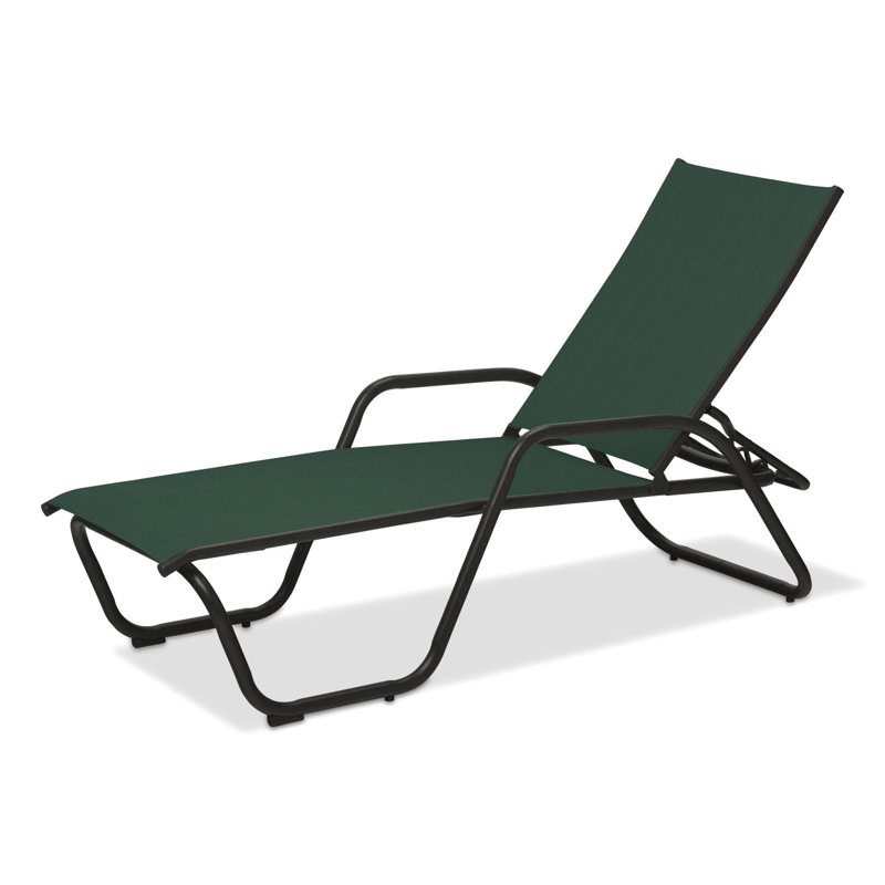 Outdoor Rust-Resistant Metal Chaise Lounge, Forest Forest Green 22D Sunbrella®, Textured Graphite