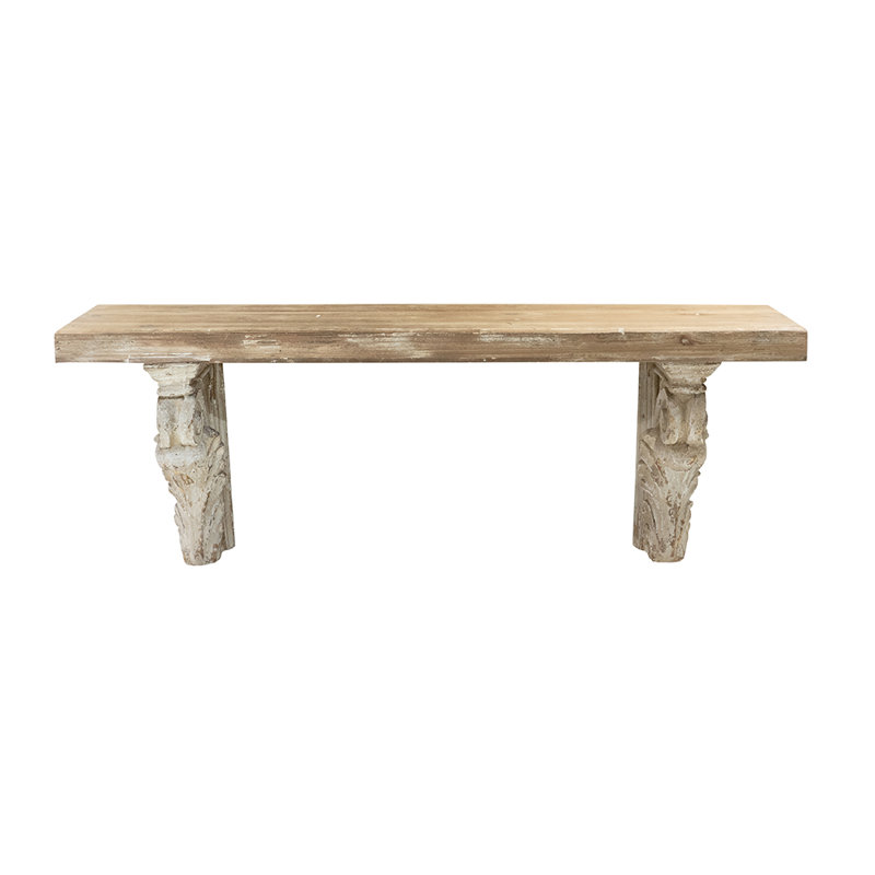 43.5x11.5x15.5" Wooden Accent Shelf With Ornate Magnesium Brackets, Brown/white