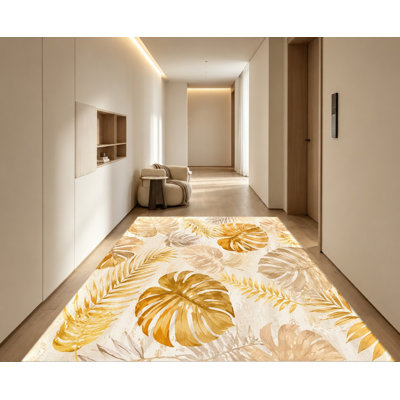 Tapis antidérapant en velours doré Golden Palm Palm Monstera, tapis décoratif, tapis décoratif pour l'intérieur, salon, chambre à coucher, entrée, cuisine, appartement