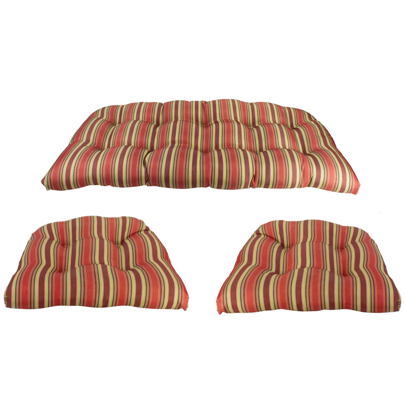 Ensemble de coussins 3 pièces en osier à rayures rouges et vertes