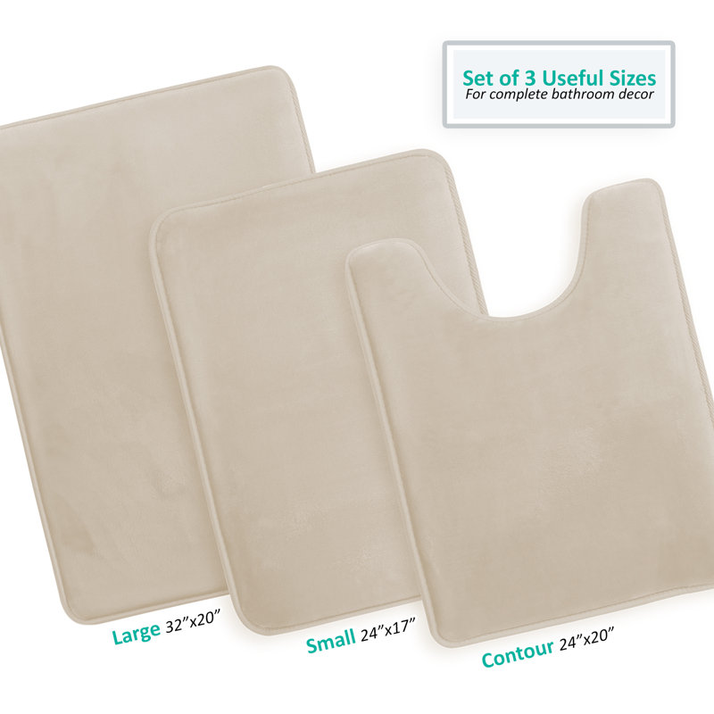 Ensemble de 3 tapis de bain en mousse viscoélastique ultra doux et absorbant avec envers antidérapant Aighan, Lin lin