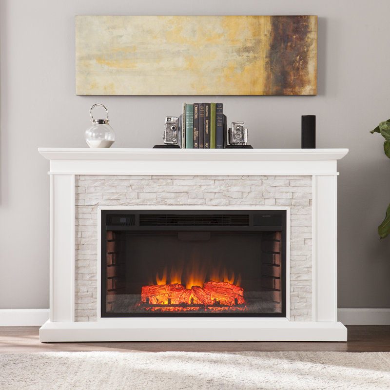 Ledgestone Fireplace, White