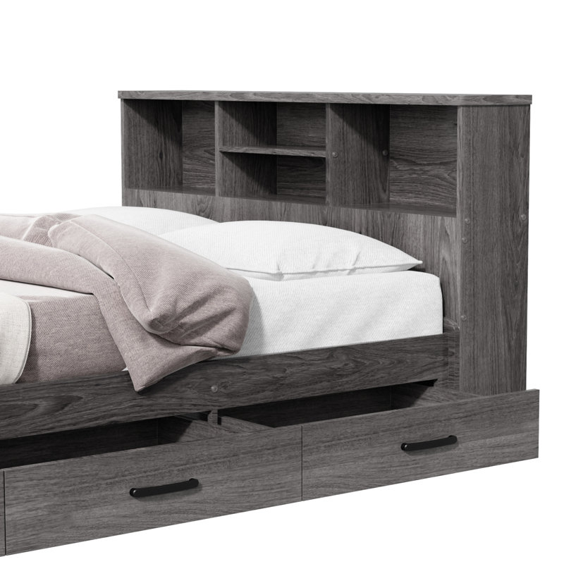 Monira Bed Frame With Storage & Headboard New Design, Queen, Gray