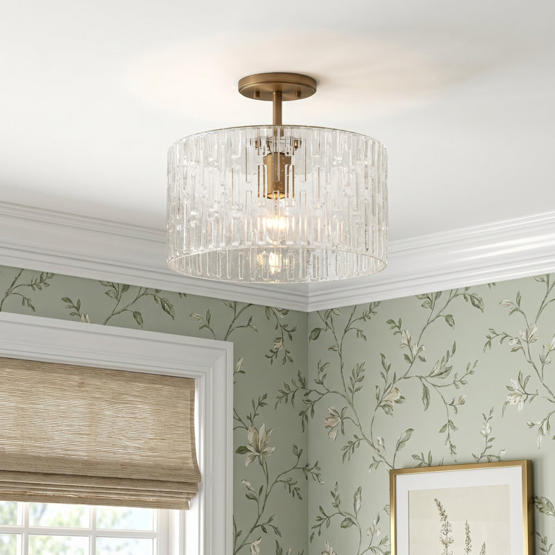 Morrone Glass Semi Flush Mount, Aged Brass