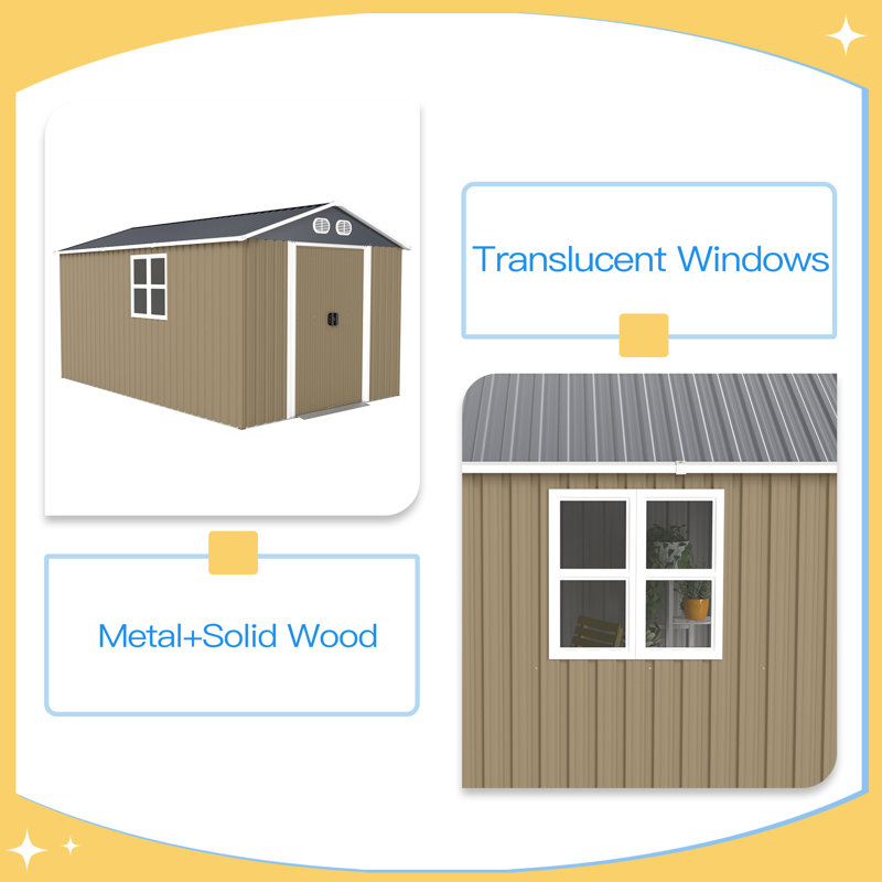 8x12 FT Outdoor Metal Storage Shed, Large Storage Sheds with Sturdy Frame Structure, Metal Garden Tool Shed with Lockable Door for Garden, Lawn, Backyard