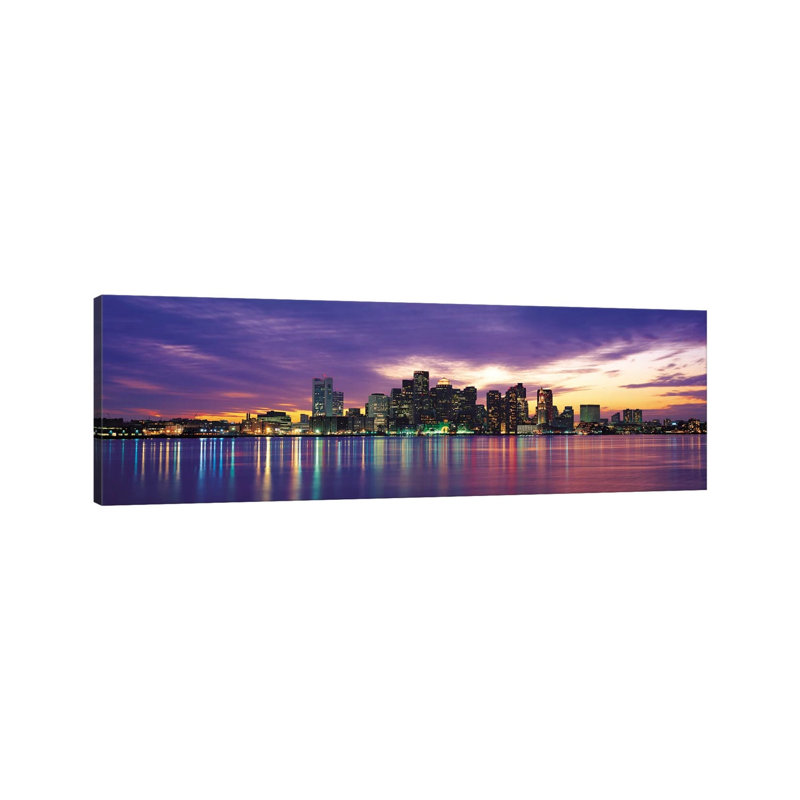 Boston Skyline Cityscape (Sunset) - Wrapped Canvas Panoramic Print, 30.48 cm H x 91.44 cm W x 1.91 cm D