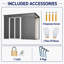 Remise de rangement extérieure en métal 10 pi x 4 pi avec rangement ouvert pour le bois de chauffage, portes doubles verrouillables, évents et structure de plancher, gris
