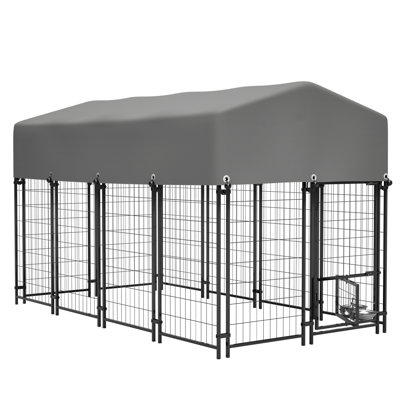 JAXILYN 4.23 x 7.81 x 4.83 FT Outdoor Dog Kennel with Heavy-Duty Welded Wire Cage and Oxford Roof Cover for Dogs and Pets