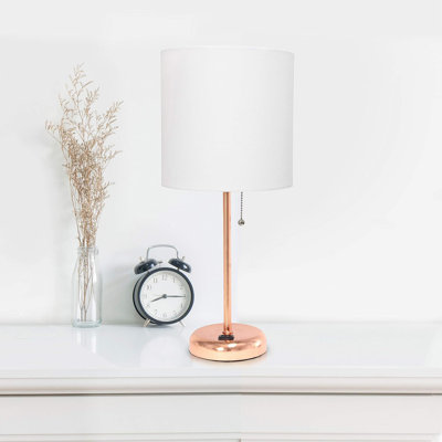 Modern Desk Lamp With USB Charging Outlet, Adjustable Fabric Shade, And Rose Gold Base For Home Office Or Dorm
