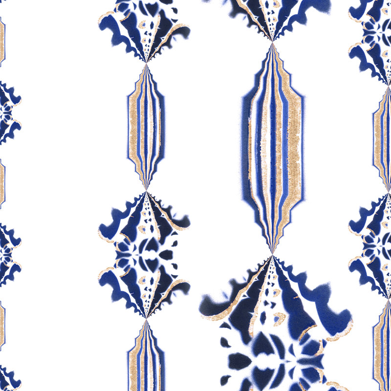 Charlie | Papier peint à rayures florales , Bleu/blanc/beige