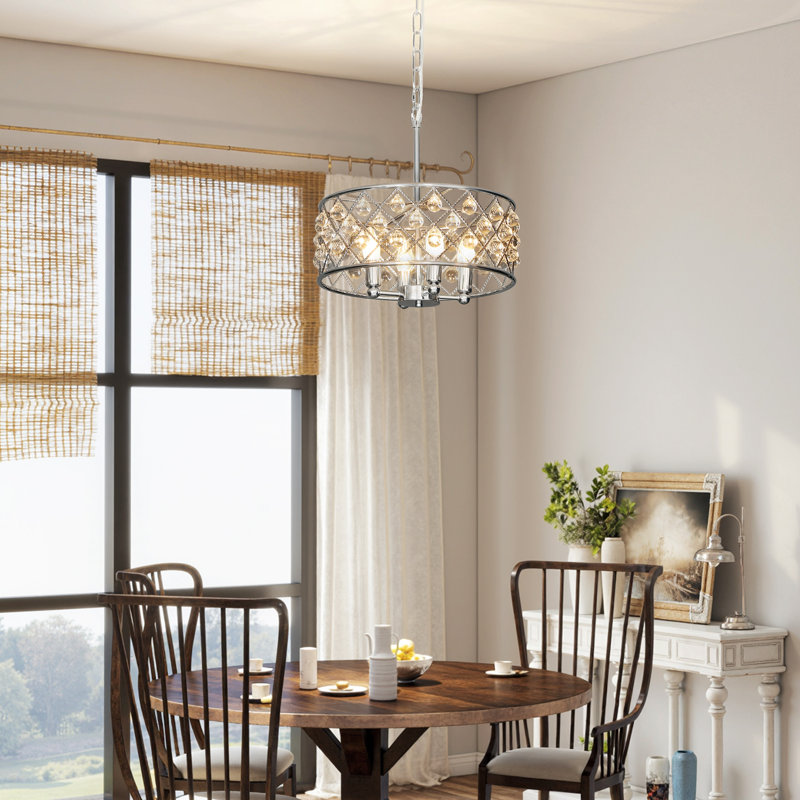 HOMCOM Crystal Chandelier Adjustable Height 4-Light E14 Base Silver Tone, Silver