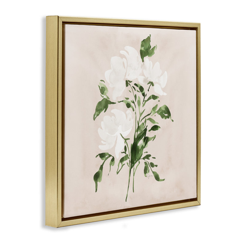 Cadre flottant blanc sur fond brun clair, design par Lucille Price, H 25 po x l 25 po, Cadre flottant métallique doré