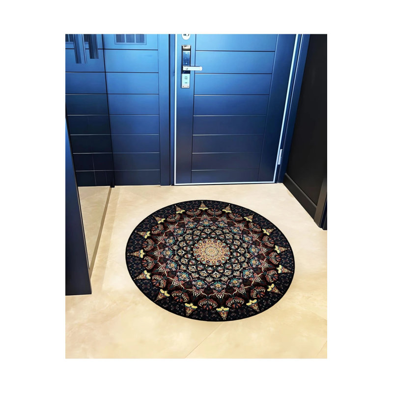 Black Antique Woven Base Modern Decorative Carpet, Round 2'8"