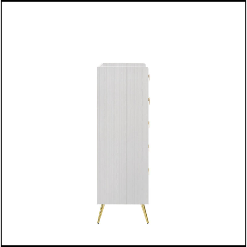 White 5-Drawer Chest With Pull Handles