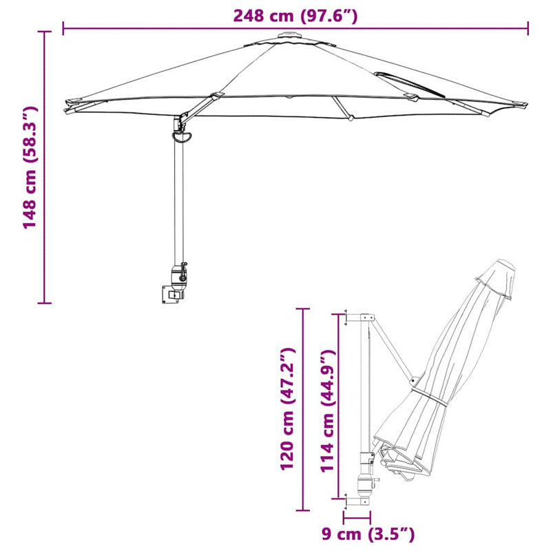 Wall Mount Parasol, 148cm H x 248cm W x 248cm D, Beige