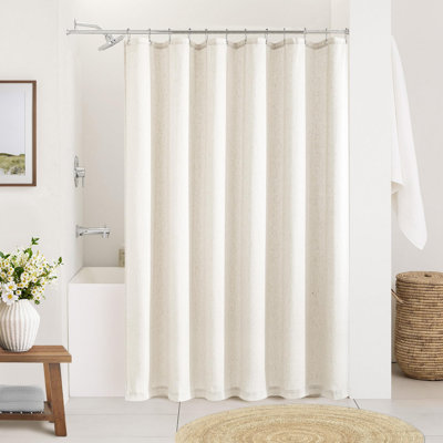 Cream Linen Shower Curtain Natural Boho Farmhouse Shower Curtains For Bathroom Neutral Aesthetic Bath Decor Sheer Cloth Water Repellent Fabric Drapes With Hooks Sets, Birch Ivory,