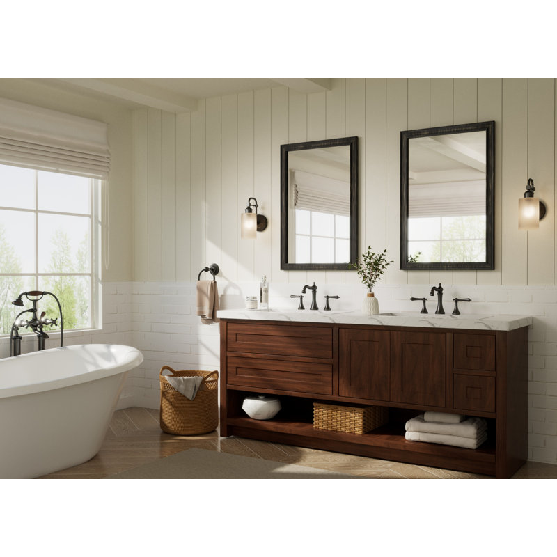 Rectangle Wall Mirror Bathroom Vanity Mirror with Solid Wood Frame, Tempered Glass, H 24 po x l 36 po, Noir