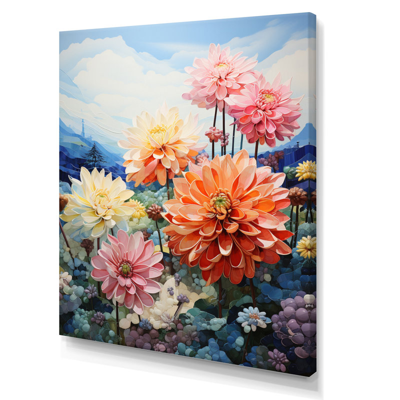 Zabdi Dahlia Field Pointillism Dot - imprimé, H 20 po x l 12 po x P 1 po, Toile tendue