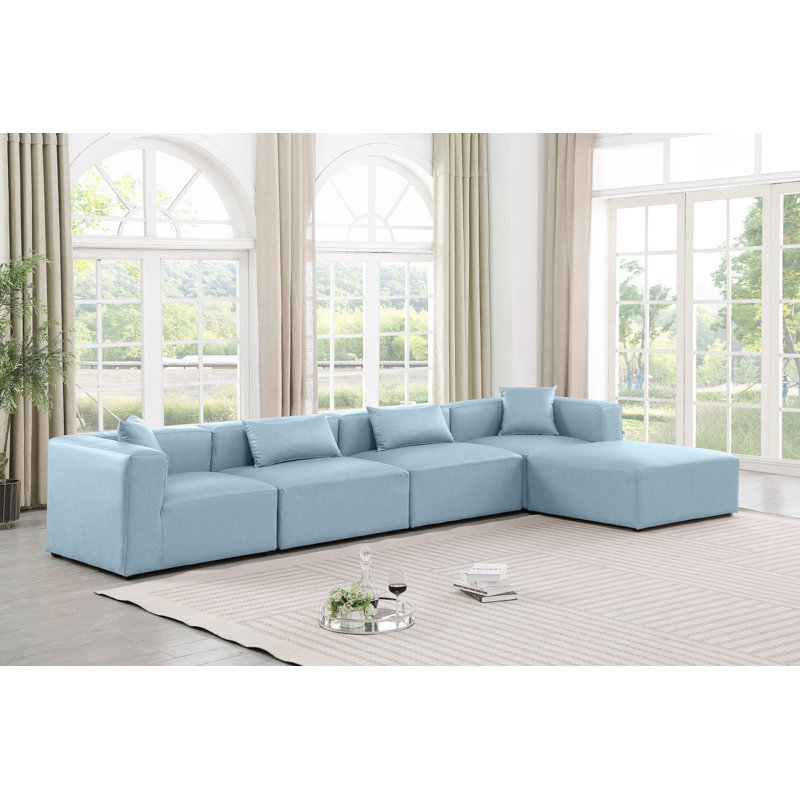 Canapé modulaire en similicuir 5 pièces, Cuir végétalien bleu clair