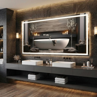 Miroir de salle de bain à DEL 60 po x 30 po, miroir de meuble-lavabo lumineux avec lumières DEL avant et rétro-éclairées, miroir sans cadre avec commande tactile, gradation continue et température de couleur réglable