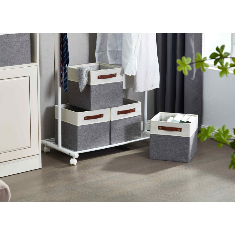 Ensemble de bacs en tissu robuste, H 12 po x l 12 po x P 12 po, Gris / blanc