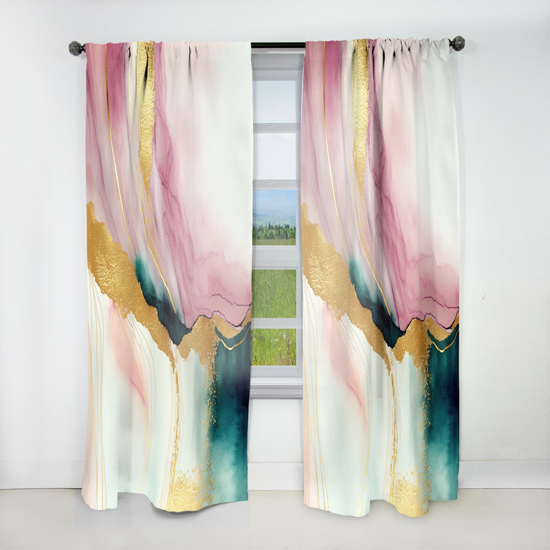 Avilla - Abstract Geode Pink And Green Marble I - Abstract Marble Curtain - Velvet Room Darkening - 1 panel, 52" W x 108" L