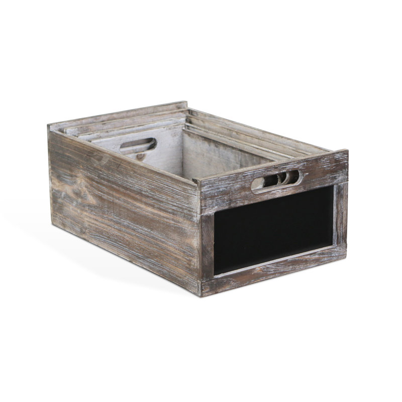 Rustic Brown Solid Wood Crate with Chalkboard Front