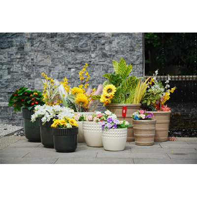 3 Pieces Ceramic Flowerpot Set, Modern Planter for Patio, Garden, or Windowsills - Antique Black Finish