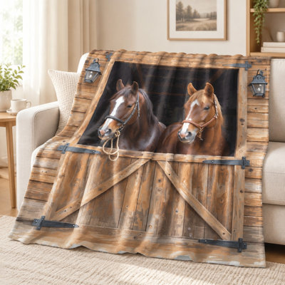 Jeté en flanelle Horse Barn Scène confortable